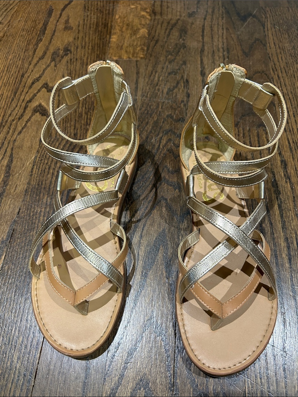 Circus by Sam Edelman Gold Strappy Ankle-Wrap Sandals